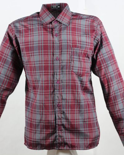 Camisa masculina social Manga Longa Xadrez Verm/ Cinza com bolso